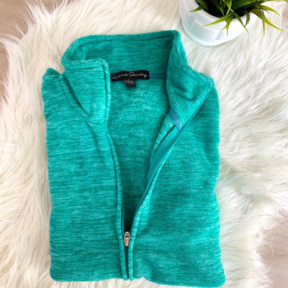 Green White Zip Up Cardigan Vest